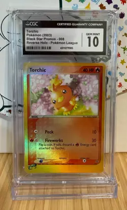 CGC 10 GEM MINT Torchic 008 REVERSE HOLO Black Star League PROMO Pokemon Card - Image 1