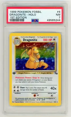 Dragonite 1999 Pokemon Fossil 1st Edition PSA 7 #4 - Image 1