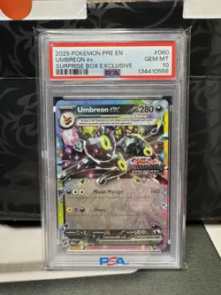 2025 Pokemon Prismatic Evolution Umbreon EX Surprise Box Exclusive PSA 10 - Image 1