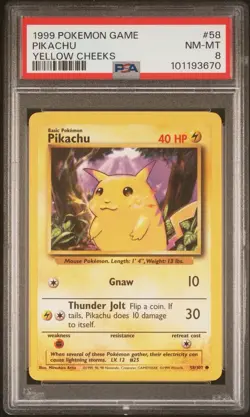 1999 Pokemon Base Set Pikachu #58 Yellow Cheeks PSA 8 - Image 1