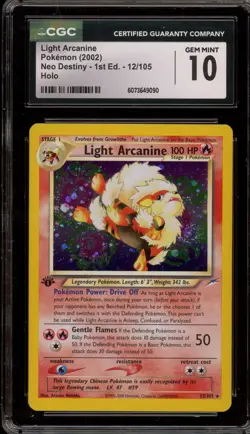 Pokemon Light Arcanine Neo Destiny 1st Edition Holo Rare #12 CGC 10 Gem Mint - Image 1