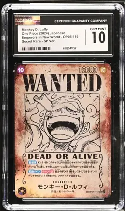 CGC 10 GEM MINT Monkey D. Luffy ONE PIECE Card OP05-119 Wanted Poster Japanese - Image 1
