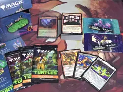 MTG TMNT Prerelease Bundle 5 Packs (2 EOE Promo) + 80 Cards (1 Mythic/4 Rares)! - Image 1