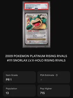 Swirled PSA 1 Pokemon Snorlax Lv.X Rising Rivals Holo Ultra Rare #111 • POP 13 - Image 2