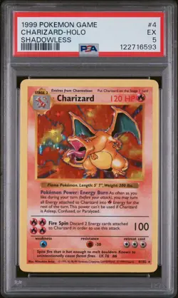 1999 POKEMON BASE SET SHADOWLESS #4 CHARIZARD-HOLO PSA 5 - Image 1