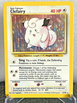 Clefairy Holo Rare 5/102 Base Set Unlimited 1999 Pokemon TCG WOTC LP - Image 1
