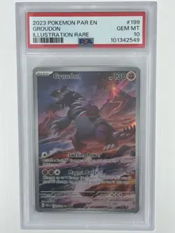 2023 Pokemon TCG Groudon Illustration Rare #199 – PSA 10 Gem Mint – Paradox Rift - Image 1