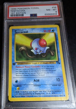 1999 Pokemon Fossil 1st Edition Tentacool PSA 8 NM 56/62 - Image 1