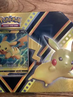 Pokemon TCG: V Powers Tin PIKACHU NEW Factory Sealed NEW Tare In Wrap - Image 3