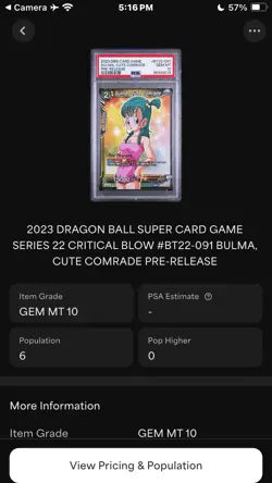 PSA 10 - Pop 6. Bulma Cute Comrade - PRERELEASE BT22-091 Dragon Ball Super Card - Image 4