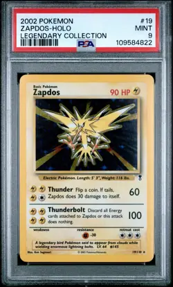 Pokemon TCG Zapdos 2002 Legendary Collection 19/110 Holo Rare Graded Mint 9 PSA - Image 1