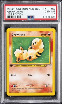 2002 POKEMON NEO DESTINY 1ST EDITION #68 GROWLITHE PSA 10 - Image 1
