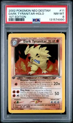 2002 POKEMON NEO DESTINY 1ST ED #11 DARK TYRANITAR-HOLO PSA 8 - Image 1