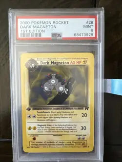 2000 Pokemon Team Rocket Dark Magneton #28 – 1st Edition, graded PSA 9 (Mint). - Image 1