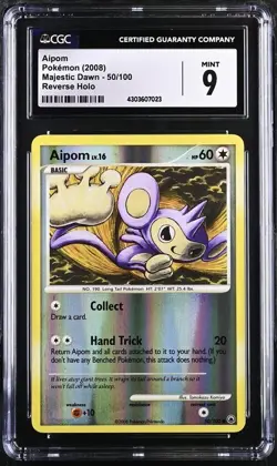 CGC 9 MINT Aipom 50/100 Majestic Dawn Reverse Holo Pokemon Card 2008 (POP 1) - Image 4