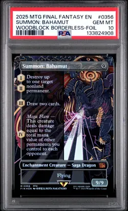 2025 MTG FINAL FANTASY WOODBLOCK BORDERLESS-FOIL #0356 SUMMON: BAHAMUT PSA 10 - Image 1