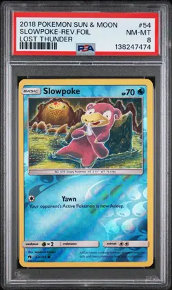 2019 POKEMON SUN & MOON LOST THUNDER #12 SLOWPOKE-REVERSE FOIL PSA 8 - Image 1
