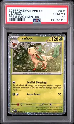 2025 Pokemon Prismatic Evolutions Leafeon 005/131 Cosmos Holo PSA 10 2x Swirls - Image 1