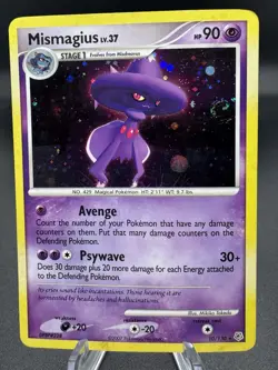 Pokemon TCG Mismagius 10/130 Diamond and Pearl Holo Rare w Swirl - Damaged - Image 1