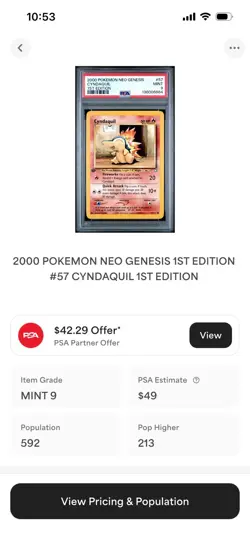 2000 POKEMON 1st Edition Neo Genesis CYNDAQUIL #57 PSA 9 MINT - Image 3