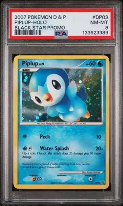2007 POKEMON DIAMOND & PEARL BLACK STAR PROMO #DP03 PIPLUP-HOLO PSA 8 - Image 1