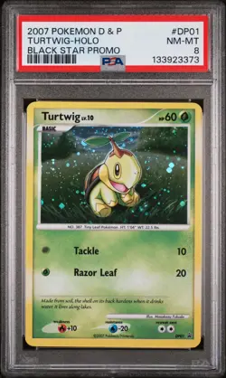 2007 POKEMON DIAMOND & PEARL BLACK STAR PROMO #DP01 TURTWIG-HOLO PSA 8 - Image 1