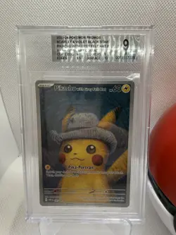 Pokemon TCG Pikachu with Grey Felt Hat, SVP 085, Van Gogh Museum Promo Beckett 9 - Image 2