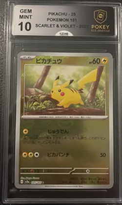 PIKACHU POKE BALL REVERSE HOLO POKEMON 151 JAPANESE SV2A GRADED 10 #025 2023 - Image 1