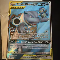 2019 Pokemon TCG Sm-Cosmic Eclipse #214/236 Blastoise & Piplup GX TAG TEAM Holo - Image 1