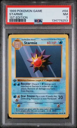 1999 POKEMON GAME 1ST ED #64 STARMIE PSA 7 - Image 1
