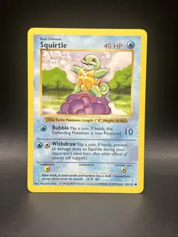 Pokemon Squirtle TCG Base Set Shadowless Common Card 63/102 Regular D1 - Image 1