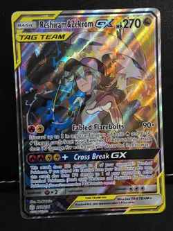 2019 Pokemon Sun & Moon Cosmic Eclipse Reshiram & Zekrom GX Full Art 222/236 - Image 1