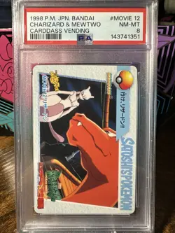 1998 Pokemon Japanese Bandai Anime Vending #Movie 12 Charizard & Mewtwo PSA 8 - Image 1