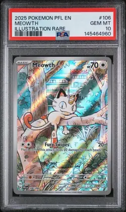 2025 POKEMON PFL EN-PHANTASMAL FLAMES ILLUSTRATION RARE #106 MEOWTH PSA 10 - Image 1