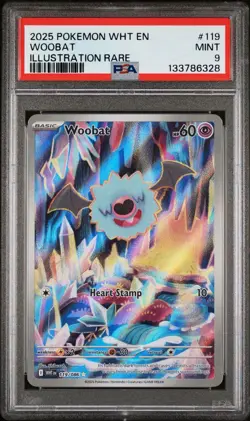 2025 POKEMON WHT EN-WHITE FLARE ILLUSTRATION RARE #119 WOOBAT PSA 9 - Image 1