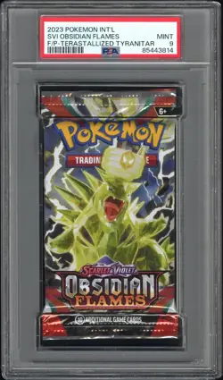 2023 Pokemon S&V Obsidian Flames Booster Pack Terastallized Tyranitar PSA 9 Mint - Image 1