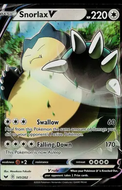 Pokemon Card - Snorlax V Sword & Shield Base Set 141/202 Ultra Rare Holo - Image 1