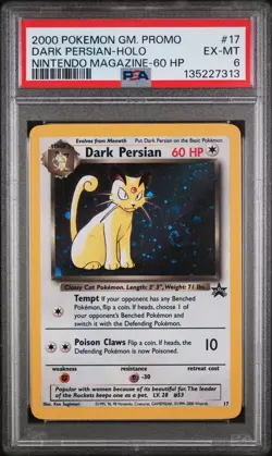 Dark Persian Holo Nintendo Magazine Pokemon Game WOTC Promo 17 PSA 6 - Image 1