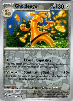 Gholdengo 67/91 Reverse Holo Rare Pokemon Paldean Fates - Image 1