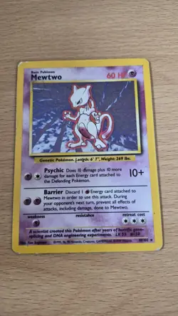 Pokemon TCG Base Set Mewtwo Holo Rare 10/102 HP - Image 1