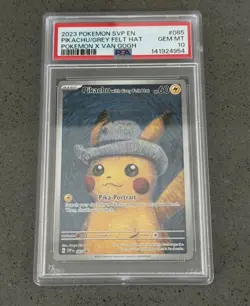 Pokemon Pikachu TCG Grey Felt Hat #085 Van Gogh Promo Card PSA 10 - Image 1