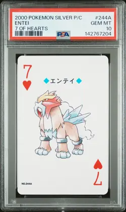 2000 POKEMON SILVER VERSION PLAYING CARDS 7 OF HEARTS #244A ENTEI PSA 10 - Image 1