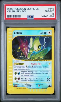 2003 POKEMON SKYRIDGE #145 CELEBI-REVERSE FOIL PSA 8 - Image 1