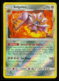 Pokemon SOLGALEO 142/236 Cosmic Eclipse RARE Rev Holo - MINT - Image 1