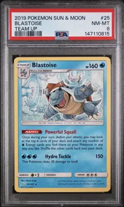2019 POKEMON SUN & MOON TEAM UP #25 BLASTOISE TEAM UP PSA 8 - Image 1