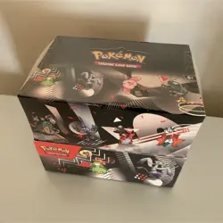 Pokemon TCG Scarlet & Violet—black bolt and white flare tins display sealed - Image 1