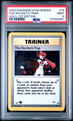 Pokemon Card The Rocket's Trap 19/132 1st Edition Holo PSA 9 WOTC Gym Heroes - Image 1