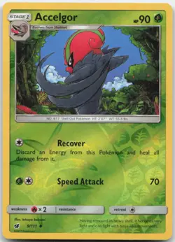 Accelgor 9/111 Reverse Holo SM - Crimson Invasion Pokemon Card NM - Image 1