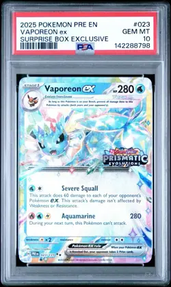 2025 POKEMON PRE EN-PRISMATIC EVOLUTIONS #023 VAPOREON EX RARE PSA 10 - Image 1