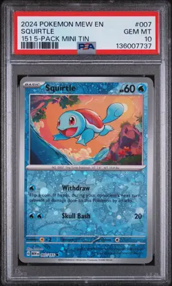 Squirtle 2024 Pokemon 151 5-Pack Mini Tin Costco Pack 007/165 PSA 10 - Image 1